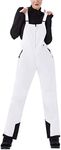 WULFUL Womens Insulated Snow Bibs Waterproof Winter Ski Pants Snowboarding Overalls White, White