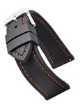 Soft and Smooth Sporty Stitched Silicone Waterproof Watch Band with Quick Release - Soft Rubber Black Watch Strap 24mm - Orange Stitching