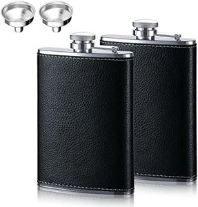 Flask, 8 Oz Flasks for Alcohol Men, 2 Pack Portable Stainless Steel Flask with Funnel, Wrapped Leather Leak Proof Hip Flask for Drinking