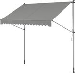 SONGMICS Retractable Awning, Manual Retractable Sunshade, Height-Adjustable with Crank, for Balcony, Garden, Patio, 350 x 120 cm, Grey GSA352G01