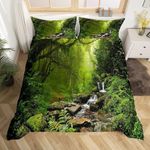 Homemissing Super King Duvet Cover Wooden Printing Set Tree Pattern Bedding Set Creek Natural Landscape Duvet Cover Children's Microfiber Bedroom Decoration