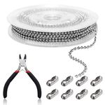 LOREC 32.8 Feet Stainless Steel Ball Bead Chain Ball Chain Beaded Pull Chain Extension Roller Chain Silver With 50 Roller Blind Chain Connectors 1 Pliers for Bracelet Keychain Tag DIY Jewellery Making