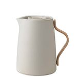 Stelton Emma Vacuum Jug Tea 1L Sand - Stainless Steel w/Inbuilt Filter, Smart Brewing, Modern Scandinavian Design by HolmbäckNordenoft, Beech Wood Handle