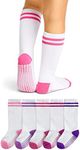 LA Active Knee High Grip Socks - 5 Pairs - Baby Toddler Non Slip/Skid Cotton (Athletic Stripes Girls White Variety, 12-36 Months)