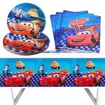 McQueen Race Car Party Supplies,20 Plates + 20 Napkins +1 Tablecloth for Cars Theme Party Decorations