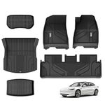 3W Floor Mats and Boot Liners Fit for Tesla Model 3 2024 2025 Highland, TPE All Weather Full Set Car liners and Cargo Mats, Dog Friendly Accessories Custom Fit for New Version Tesla Model 3