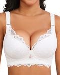 Svmer Push Up Lace Bra for Women Underwire Plus Size Comfortable Brassiere White 38D