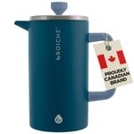 GROSCHE Dublin Stainless Steel French Press Coffee Maker, 18/8 Double Walled Stainless Steel French Press with Measurement Scale, Hot and Cold Brew, Canadian Brand! - 8 Cup | 34 fl. oz, Mountain Blue