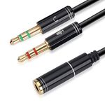 NANYI 3.5mm 4 Pin Female To 2x3.5mm 3 Pin Male Headphone converter head audio splitter Y Adapter cable -30cm -Black/1Pack