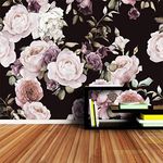 Hand Painted Black And White Rose Custom Wallpaper Mural， Retro Style Luxury Wall Mural Decor， Render Illustration Background Wall Large Photo for Dining Room Office78"（W） x 39"（H）