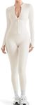 SUUKSESS Women 2 Piece Seamless Ribbed Workout Sets With Zip Up Jacket High Waisted Gym Yoga Leggings (Beige,M)