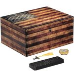 Old Glory Humidor, Weathered American Flag, Glass Hygrometer, Spanish Cedar Tray & Divider, Humidifier, Lock & Key, SureSeal Technology, Holds Up to 100 Cigars