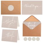 100 Bulk Khaki Thank You Cards with Kraft Envelopes and stickers - 4 Minimalistic Designs Blank Thank You Notes with Envelopes beige for business Wedding Bridal Gift Baby Shower Business Graduation