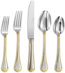KEAWELL Elizabeth 20-Piece 18/10 Stainless Steel Flatware Set, Service for 4, Fine Silverware Set (Gold Accent), Dishwasher Safe, Mirror Polished