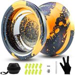WATIEOBOO Yoyo R8 Responsive Yoyo for Kids 8-12,,Professional Unresponsive Yoyos for Adults Pro Metal Trick Yo-yo with Yo Yo Bearing Kit 10 Strings, Case & Gloves(Gold Black)