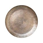 14" Round Decorative Embossed Metal Tray, Antique Brass Finish