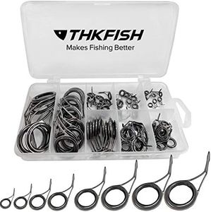 thkfish Fishing Rod Guide Repair Kit Spinning Rod Guides Ceramics Stainless Steel Carbon Black Guide Repair 8 Sizes 75pcs