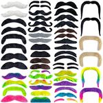 54 Pcs Fake Mustache, Self Adhesive Fake Moustache, Novelty Fake Beard for Performance Masquerade Costume Party Decor, 18 Styles