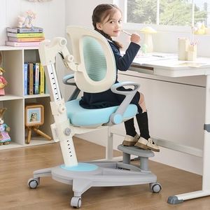 Kids Ergonomic Comfort Chair with Footrest & Height-Adjustable Seat, Multifunctional for Study, Work & Dining – Comfy Cushion & Smooth Wheels for Boys & Girls (Blue)