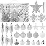 100ct Christmas Ball Ornaments Set - Assorted Shatterproof Hanging Tree Ornament Set with Reusable Hand-held Gift Package for Xmas Tree Holiday Party and Home Decor (Silver)