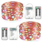 Lyhope 2 Pack Fairy Lights, Battery Operated Waterproof 8 Modes with Remote Control 33ft 100 Led Copper Christmas String Lights for Outdoor,Indoor,Wedding,Party,Xmas Tree Decoration (Multi-Color)