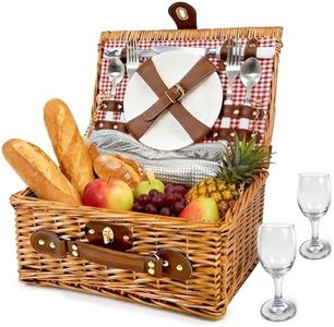 Picnic Basket for 2 - Picnic Basket with Cutlery Kit and Glasses, Insulated Picnic Set with Waterproof Liner, Portable Wicker Picnic Baskets with Lid and Handle for Outdoor, Picnic, Camping, Holidays