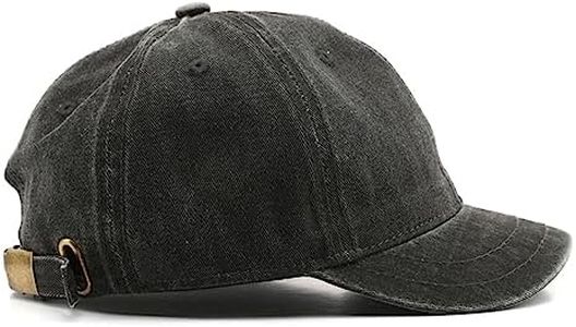 Short Brim Vintage Baseball Cap Adjustable Unstructured Washed Distressed Cotton Blank Dad Hat for Men & Women, Black, One Size