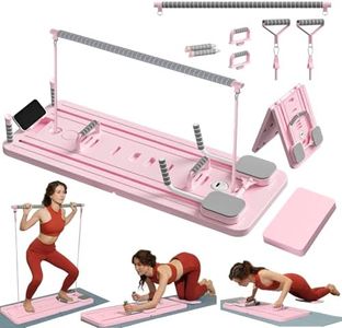 MIXBEL Pilates Reformer Board Machine Upgraded with Pilates Bar Foldable 7 in 1 Home Pilates Equipment Multi-Purpose with Automatic Rebound for Core, Abs Workout & Full Body Training (Pink)