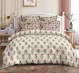 Furnistitchs Premium Glace Cotton Duvet Cover/Comforter Cover/Rajai Cover/Blanket Cover/Quilt Cover King Size 90"x100" inches - (90 x 100 inches with 2 Pillow Covers, Cream Jaipuri)