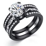 MABELLA CZ Black Wedding Band Engagement Ring Sets Stainless Steel Round Cut Cubic Zirconia Rings for Women, Stainless Steel, Cubic Zirconia, Cubic Zirconia