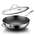 DOTCLAD Wok pan,Hybrid 13 inch Wok with Lid, PFOA Free Cookware,non stick Stainless Steel Woks & Stir-fry pans Nonstick, Dishwasher and Oven Safe, Works on Induction