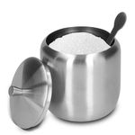 Sugar Bowl Sugar Container,304 Stainless Steel Polished Brushed Sugar Bowl Salt Pepper Spices Bowl with Spoon and Lid for Home and Kitchen, 370ML