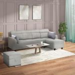 duroflex Zivo Plus Cloudy Grey Fabric 3 Seater LHS or RHS L Shape Interchangeable Sectional Sofa Set with Lounger (Chaise)