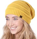 Tough Headwear Slouchy Beanie Hats for Women, Oversized Mens Beanie Hat, Knitted Beanie, Running Gear for Men,Womens Fall Hat Mustard