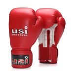 USI Universal Lite Contest Pu Boxing Gloves for Men & Women with Moulded Foam Padding, Sweat Wicking Lining, Elasticated Hook & Loop Wrap Around Closure System (Red, 12oz)