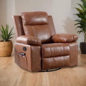 LEZINO Swivel Rocking Manual Recliner Chair for Home, 3 Years Warranty (Rocking Revolving Manual Recliner, Brown) | Recliner Sofa with Rocking Revolving 360| Textured Brown German Premium Upholstery