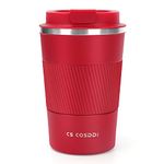 CS COSDDI Travel Mugs, Insulated Coffee Cup with Leakproof Lid - Reusable Coffee Cups Travel - Car Coffee Cup - Stainless Steel Coffee Mug for Hot and Cold Coffee Water and Tea (Red-A, 380 ml)