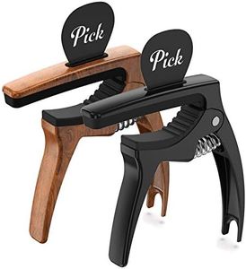 TANMUS 3in1 Guitar Capo for Acoustic and Electric Guitars,2 Pack(with Pick Holder and 6 Picks),Ukulele,Guitar Accessories (Black&Wood)