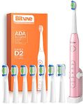 Bitvae Ultrasonic Electric Toothbrushes - Electric Toothbrush for Adults and Kids, American Dental Association Accepted, Rechargeable Travel Sonic Toothbrush with 8 Heads, Black D2 (Quartz Pink)