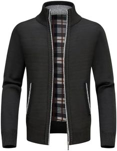 KUDORO Cardigan Gilet Homme Pull Homme Veste en Maille Chandail Zippé Chaud Cardigan Épais avec Col Montant Tricot Décontractée Polaire Men Sweater Mode Vest(Noir,L)