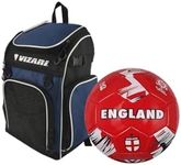 Vizari Cambria Multi-Sport Backpack (Navy/White) with National Team Soccer Ball Combo | Versatile Sports Backpack with Durable Faux Leather & Rubber Country Ball (England, Size 3)