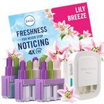 Febreze 3Volution Smart Programming Air Freshener Lily Breeze Plug in Starter Kit + Refills 4x20ML, 3 Alternating Scents to Fight Odours