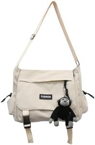 Inshere Aesthetic Crossbody Bag with Cute Ornament, Casual Shoulder Messenger Bag Japanese Kawaii Bag for Women Men White