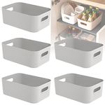 5 PCS Grey Plastic Storage Baskets with Handle, Rectangular Kitchen Organiser, Small Baskets for Storage,Storage Boxes for Kitchen, Fridge, Cupboard, Office, School and Home - 8.2×5.5×2.7 Inch