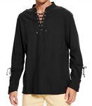 Men Linen Shirts Long Sleeve Cotton Shirts Pirate Shirts Medieval Costume Henley Shirt Casual Renaissance Black 2XL