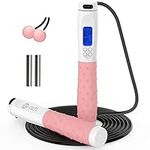 Te-Rich Skipping Rope Adult Fitness, Digital Speed Jump Rope with Counter [Ropeless for Indoor Use] for Women Men and Kids, Weighted Handles, Adjustable Rope, Exercise Equipment for Crossfit Boxing