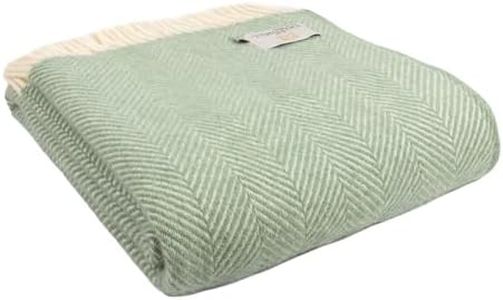Tweedmill Textiles 100% Pure Wool Blanket Fishbone Design in Sea Green QUALITY