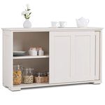 DORTALA Buffet Sideboard Cabinet, Wood Kitchen Storage Cabinet Cupboard with Sliding Door and Shelf, Entryway Storage Cabinet Pantry for Kitchen, Hallway, Cream White