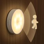 VIAXANAMotion Sensor Light for Home with USB Charging Wireless Self Adhesive LED Body Induction Lamp Sensor Light for Wardrobe Lights with Sensor Night Light for Cupboard Stair (Round - Warm White, 1)