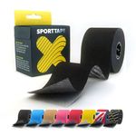 SPORTTAPE Extra Sticky Kinesiology Tape, 5cm x 5m - Black | Hypoallergenic, Waterproof K Tape | Physio, Medical Sports Tape for Muscle Injury, Support | Uncut - Single Roll